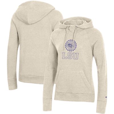 Women's Champion Heathered Oatmeal LSU Tigers College Seal Pullover Hoodie