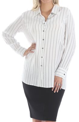 Angel Maternity Stripe Maternity/Nursing Button-Up Shirt in White/Black