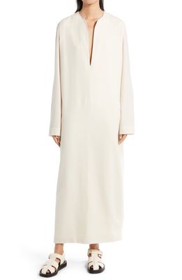 The Row Simona Long Sleeve Flared Wool Dress in Light Cream