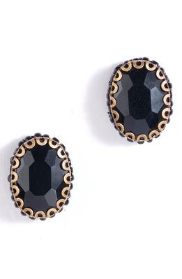 Deepa Gurnani Aria Oval Crystal Stud Earrings in Black