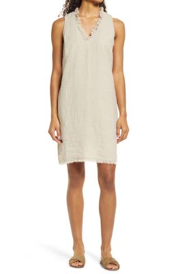 Tommy Bahama Two Palms Ruffle V-Neck Linen A-Line Dress in Natural