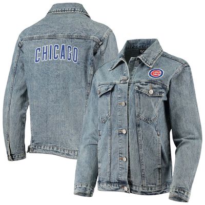 Women's The Wild Collective Chicago Cubs Team Patch Denim Button-Up Jacket in Blue