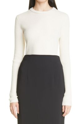 Co Slim Fit Ribbed Cashmere Crewneck Sweater in Ivory