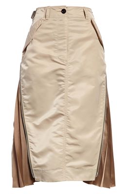 Sacai Side Pleated Nylon Twill Skirt in Beige