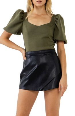 English Factory Scuba Puff Sleeve Top in Olive