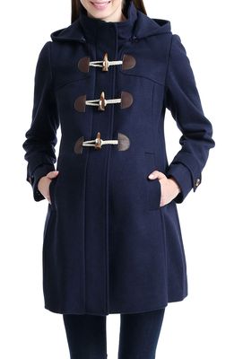 Kimi and Kai Paisley Wool Blend Maternity Duffle Coat in Navy