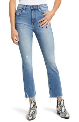 Pistola Distressed High Waist Bitten Raw Hem Bootcut Jeans in Med Blue