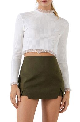 Endless Rose Lace Trim Crop Sweater in Ivory