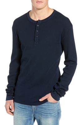 FRAME Slim Fit Long Sleeve Waffle Knit Henley in Navy
