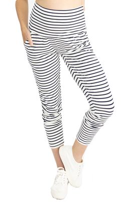 Angel Maternity Tapered Casual Maternity Pants in Navy/White Stripes