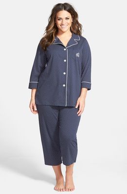 Lauren Ralph Lauren Knit Crop Pajamas in Madeleine Navy/White Dot