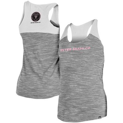 5TH AND OCEAN BY NEW ERA Women's 5th & Ocean by New Era Black/White Inter Miami CF Space Dye Tank Top in Gray