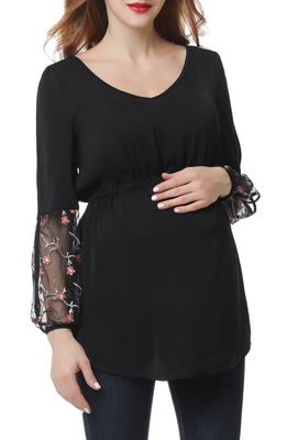 Kimi and Kai Gisel Embroidered Maternity Top in Black