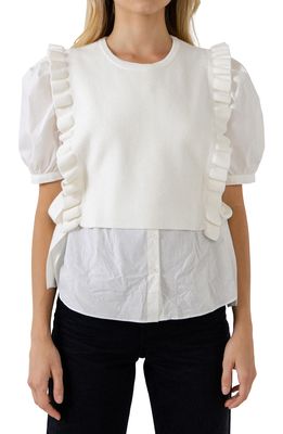 English Factory Puff Sleeve Layered Shirt in Ivory