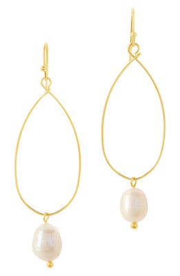 Sterling Forever Genuine Pearl Teardrop Earrings in Gold