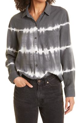 Rails Ingrid Tie Dye Raw Hem Button-Up Shirt in Coal White Waves