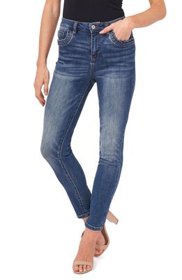 CeCe High Waist Frill Pocket Straight Leg Jeans in Blue