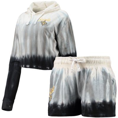 Women's FOCO Black/White New Orleans Saints Dip-Dye Crop Pullover Hoodie & Shorts Set