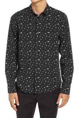 Open Edit Abstract Print Poplin Button-Up Shirt in Black Abstract Alphabet
