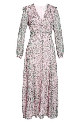 SALONI Annabel Floral Print Silk Dress in Sugar Porcelain Sml