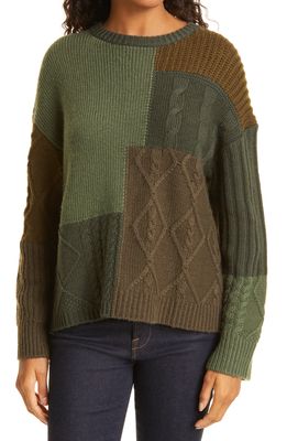 Rails Abel Colorblock Mixed Knit Sweater in Olive Patchwork Cables