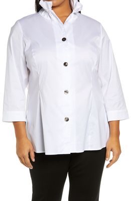 Ming Wang Ruffle Collar Poplin Tunic Shirt in White