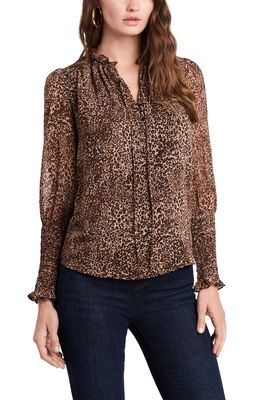 1.STATE Leopard Print Shirred Tie Neck Blouse in Caramelmulti