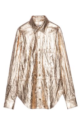 Zadig & Voltaire Tais Metallic Leather Button-Up Shirt in Gold