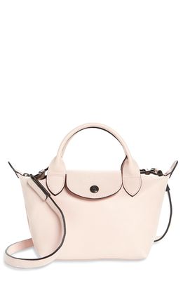 Longchamp Mini Le Pliage Cuir Leather Top Handle Bag in Pale Pink