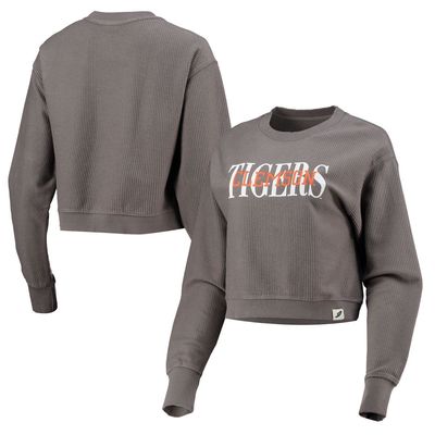 Women's League Collegiate Wear Graphite Clemson Tigers Classic Corded Timber Crop Pullover Sweatshirt