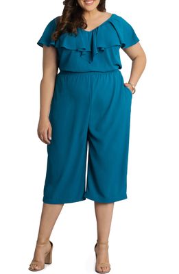 Kiyonna Avery Cropped Wide Leg Jumpsuit in Teal The Show