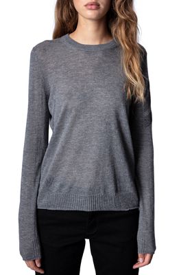 Zadig & Voltaire Miss CP Arrow Embellished Cashmere Sweater in Gris Chine