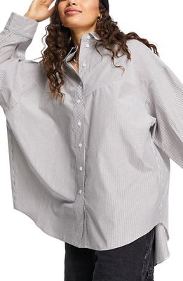 Topshop Mix Panel Stripe Button-Up Shirt in Brown Stripe