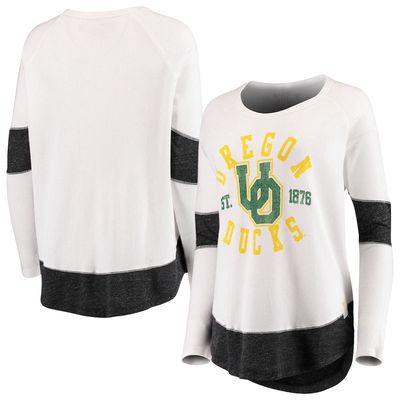 Women's Original Retro Brand White Oregon Ducks Contrast Boyfriend Raglan Thermal Long Sleeve T-Shirt