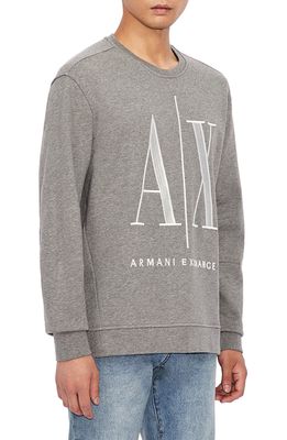 Armani Exchange Icon French Terry Crewneck Sweatshirt in Heather Grey