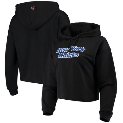 Women's FISLL Black New York Knicks Logo Cropped Pullover Hoodie