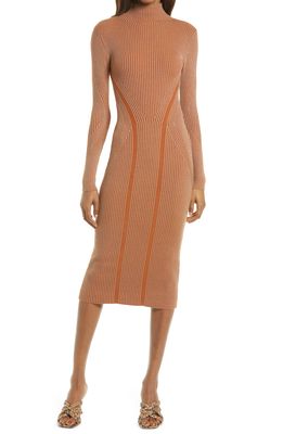 French Connection Simona Long Sleeve Rib Sweater Dress in Glazed Ginger/Camel