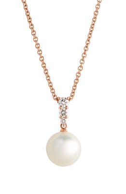 Mikimoto Morning Dew Cultured Pearl & Diamond Pendant Necklace in Rose Gold