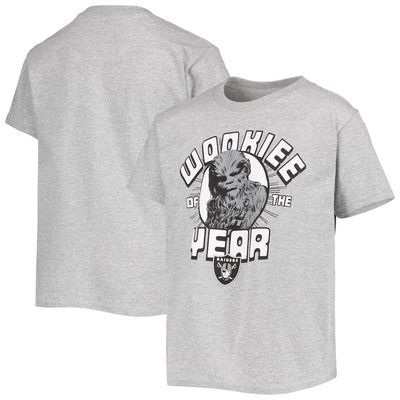 Youth Junk Food Heathered Gray Las Vegas Raiders Star Wars Wookie Of The Year T-Shirt in Heather Gray