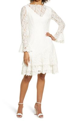 Shani Long Sleeve Tiered Lace Dress in White