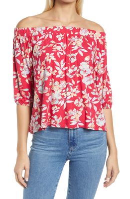 Loveappella Floral Off the Shoulder Top in Fuchsia