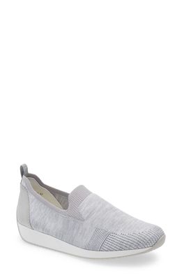 ara Leena Slip-On Sneaker in Silver Woven Stretch Fabric