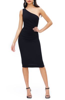 Dress the Population Martine Stretch Crepe One-Shoulder Dress in Black