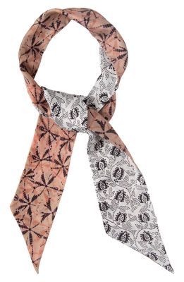 Rebecca Minkoff Shibori Tie Dye Reversible Silk Skinny Scarf in Ecru Multi