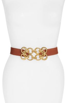 Raina Leather Stretch Belt in Cognac