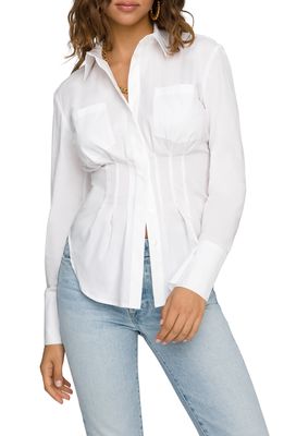 Good American Dart Waist Button-Up Shirt in White001