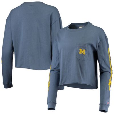Women's League Collegiate Wear Navy Michigan Wolverines Clothesline Cotton Midi Crop Long Sleeve T-Shirt