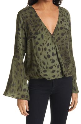 L'AGENCE Mei Animal Print Blouse in Olive/black Anais