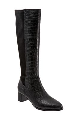Trotters Kirby Knee High Boot in Black Croc Print Leather