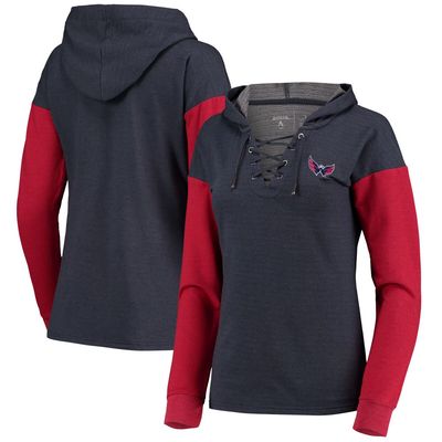 Women's Antigua Heathered Navy/Red Washington Capitals Amaze Lace-Up Hoodie Tri-Blend Long Sleeve T-Shirt in Heather Navy